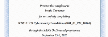 SANS – ICS310 ICS Cybersecurity Foundations